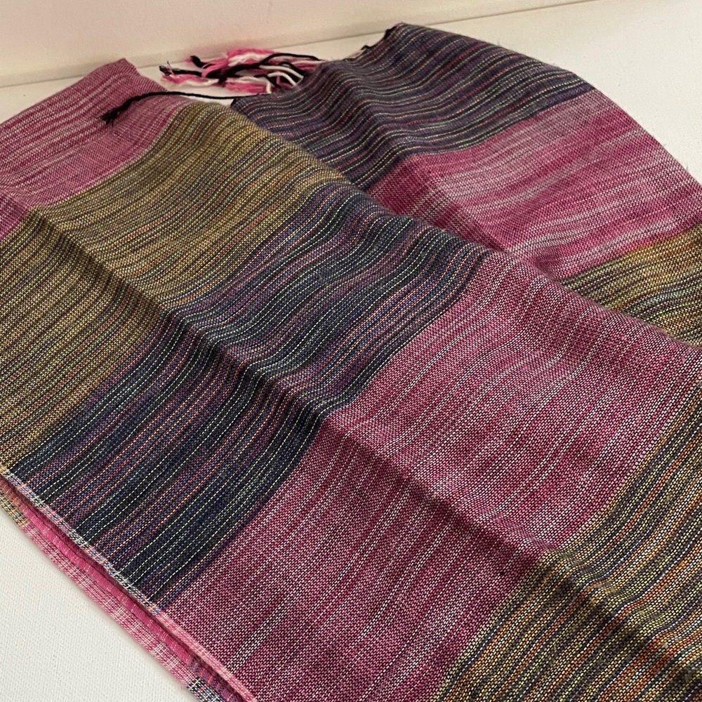 Pinks and sage greens woven Multicolor Scarf fringe light spring classic